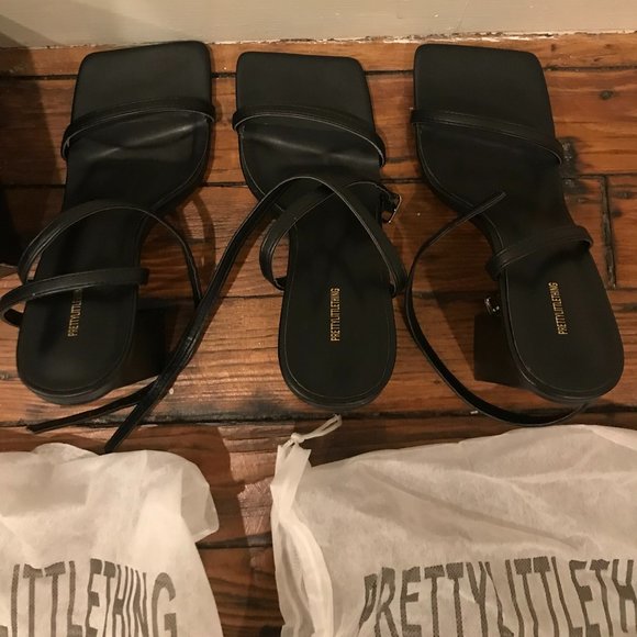 Pretty Little Thing - Black Strappy Square Heels - Picture 4 of 5